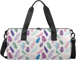 Feather Pattern Sports Duffel Bag, Gym Tote Bag Waterproof Weekender Travel Bag for Overnight Travel Luggage Workout Women Men