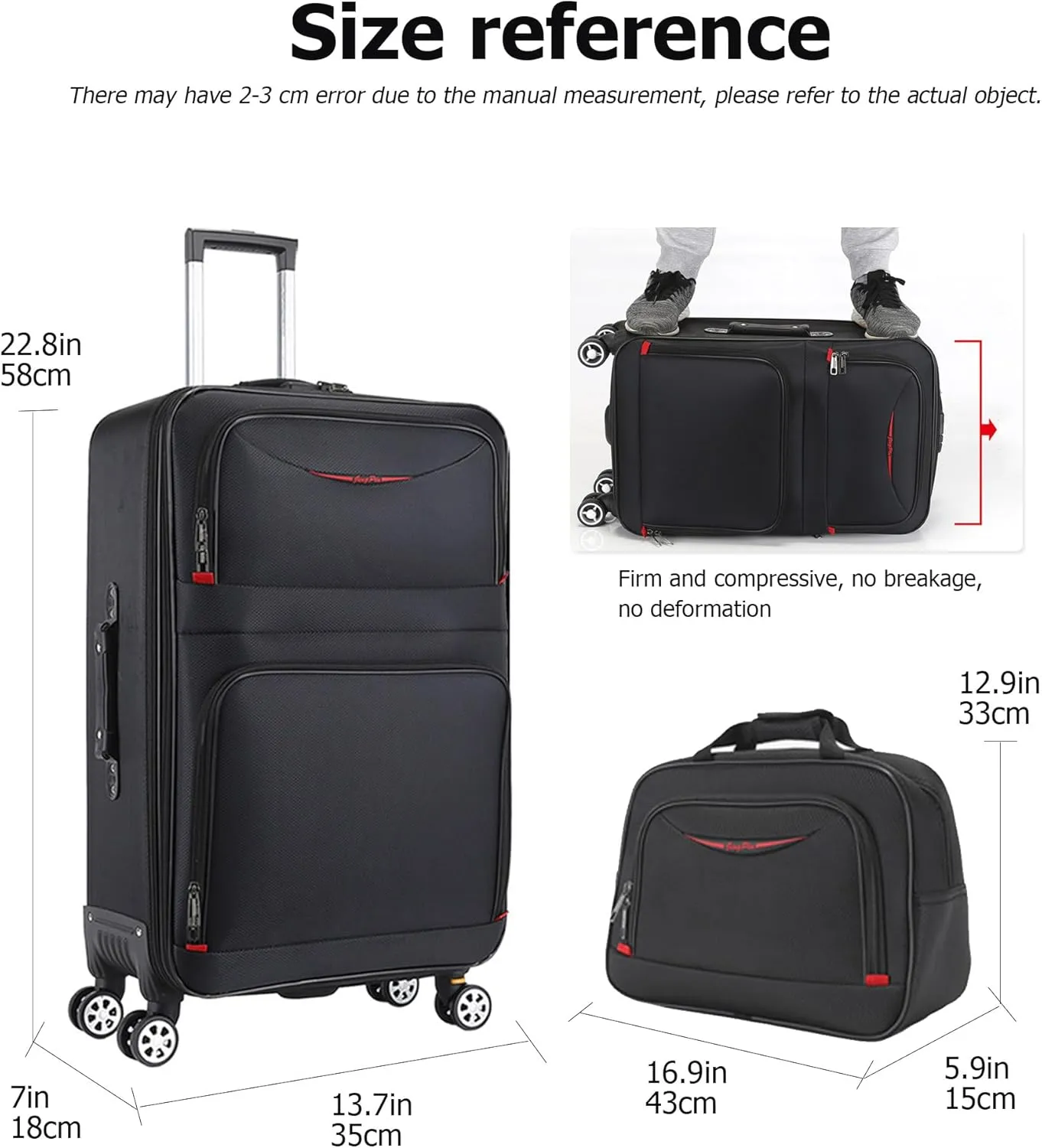 feilario 20in 2 Piece Softside Business Luggage Sets Waterproof Carry On Luggage Suitcase with Double Spinner Wheels