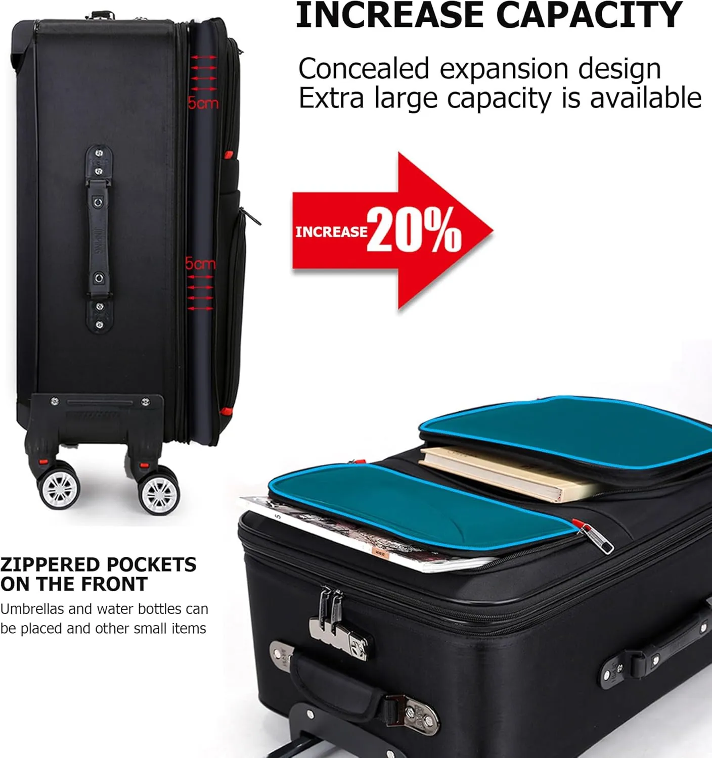 feilario 20in 2 Piece Softside Business Luggage Sets Waterproof Carry On Luggage Suitcase with Double Spinner Wheels