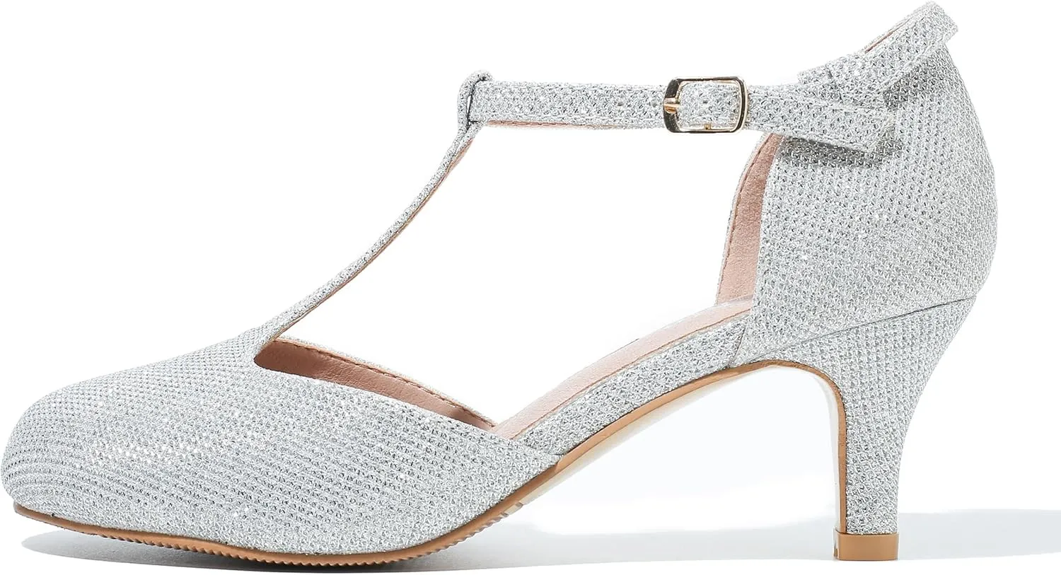 fereshte Women's T Strap Pumps Kitten Heels Retro Ankle Strap Buckle Dress Mary Jane Shoes