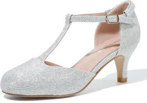 fereshte Women's T Strap Pumps Kitten Heels Retro Ankle Strap Buckle Dress Mary Jane Shoes