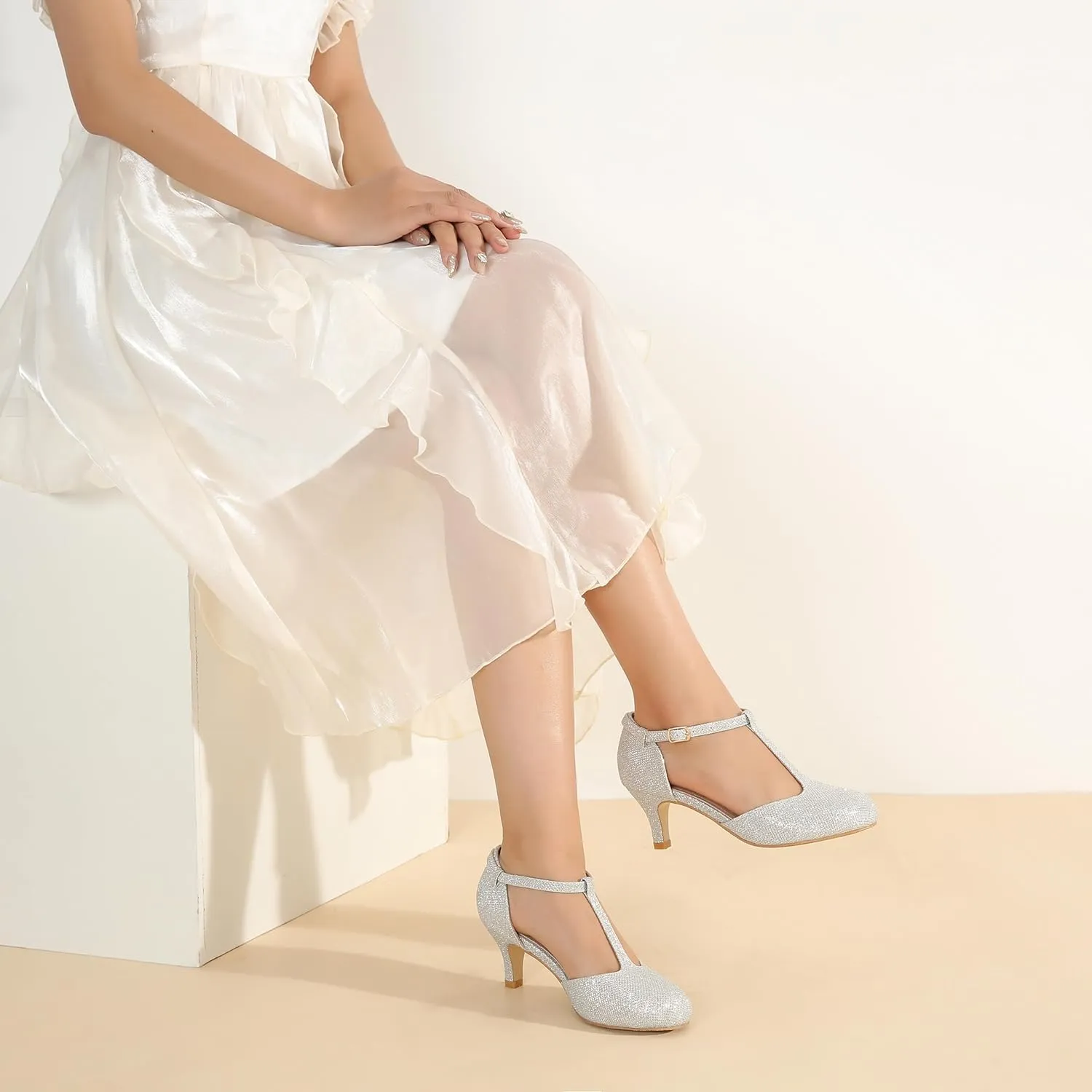 fereshte Women's T Strap Pumps Kitten Heels Retro Ankle Strap Buckle Dress Mary Jane Shoes