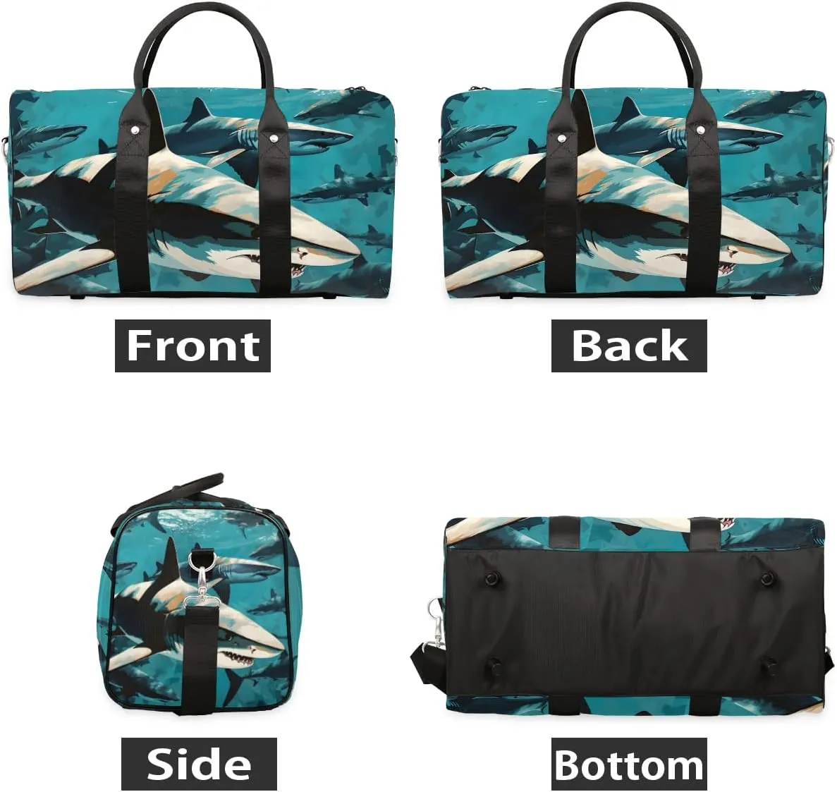 Fiercely Shark Foldable Lightweight Duffle Bag for Travel - Waterproof Carry On Bags for Airplanes, Travel Duffel Bags for Gym, Weekend