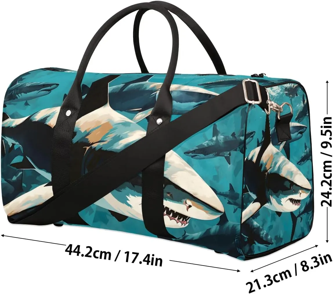 Fiercely Shark Foldable Lightweight Duffle Bag for Travel - Waterproof Carry On Bags for Airplanes, Travel Duffel Bags for Gym, Weekend