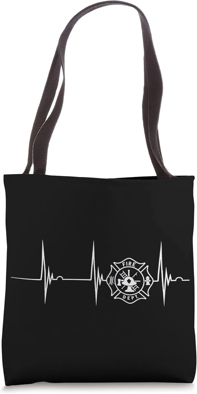 Firefighter Heartbeat EKG Pulse Fire Department Logo Fireman Tote Bag