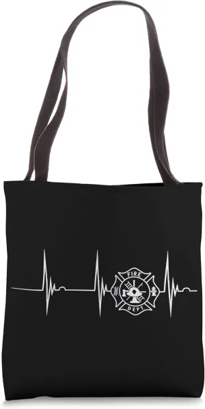 Firefighter Heartbeat EKG Pulse Fire Department Logo Fireman Tote Bag