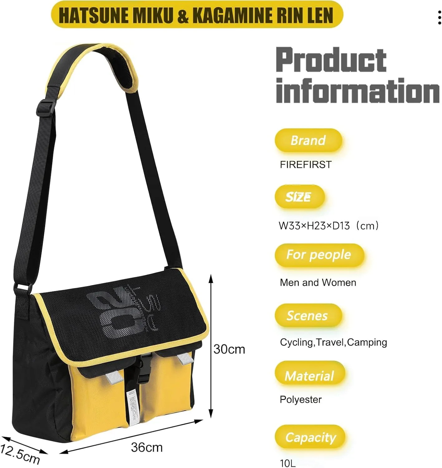 FIREFIRST Collaboration Series Crossbody Shoulder Messenger Bag for Hatsune Miku & Kagamine Rin/Len