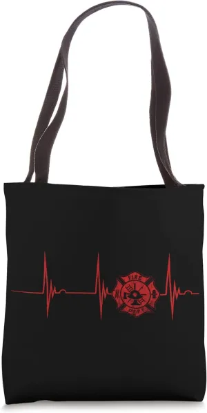 Fireman Department Logo Firefighter Heartbeat EKG Pulse Tote Bag