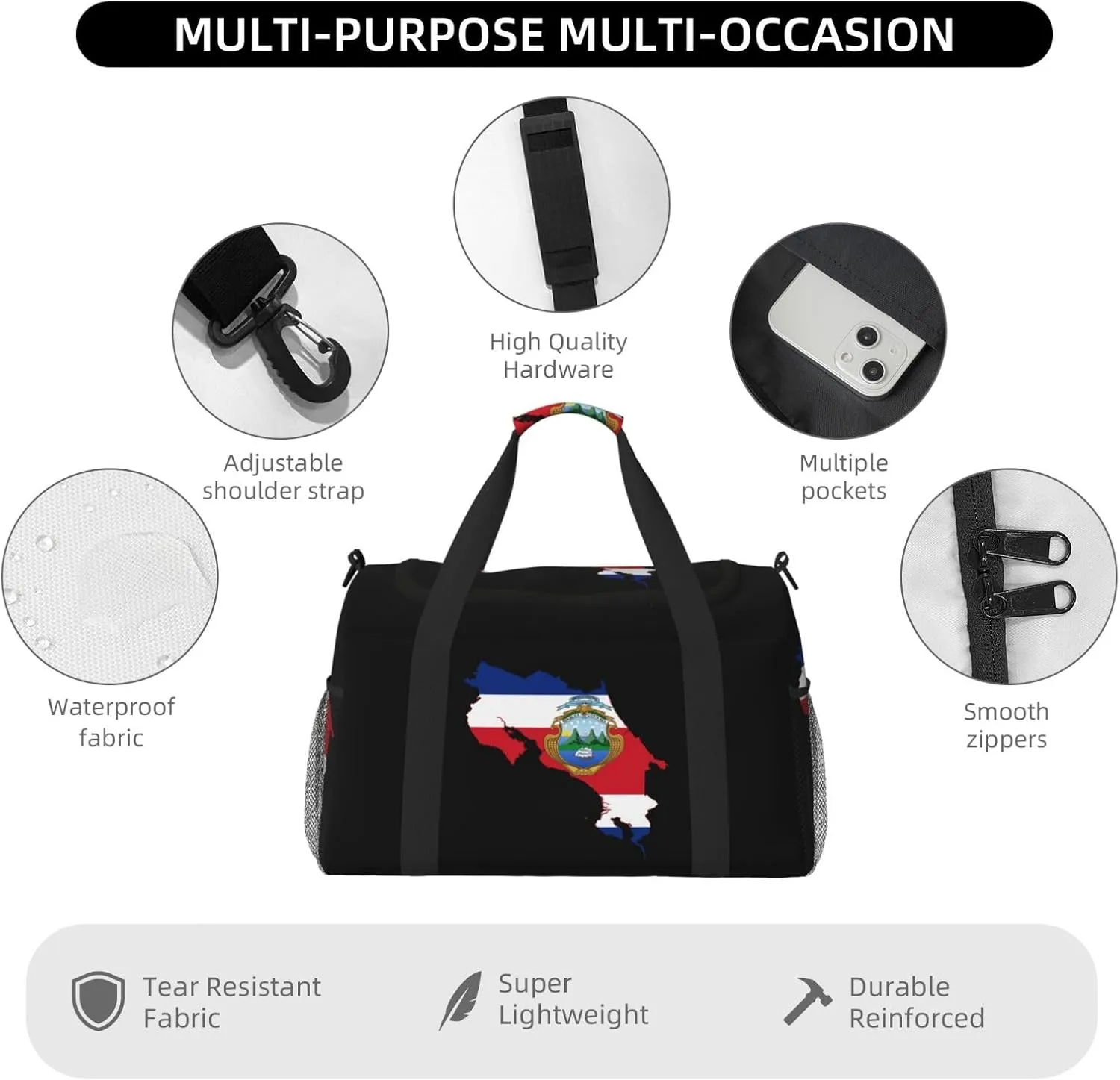 Flag Map Of Costa Rica Travel Duffel Bag Large Foldable Waterproof Overnight Bag For Beach Swim Bags Pool Sports Gym