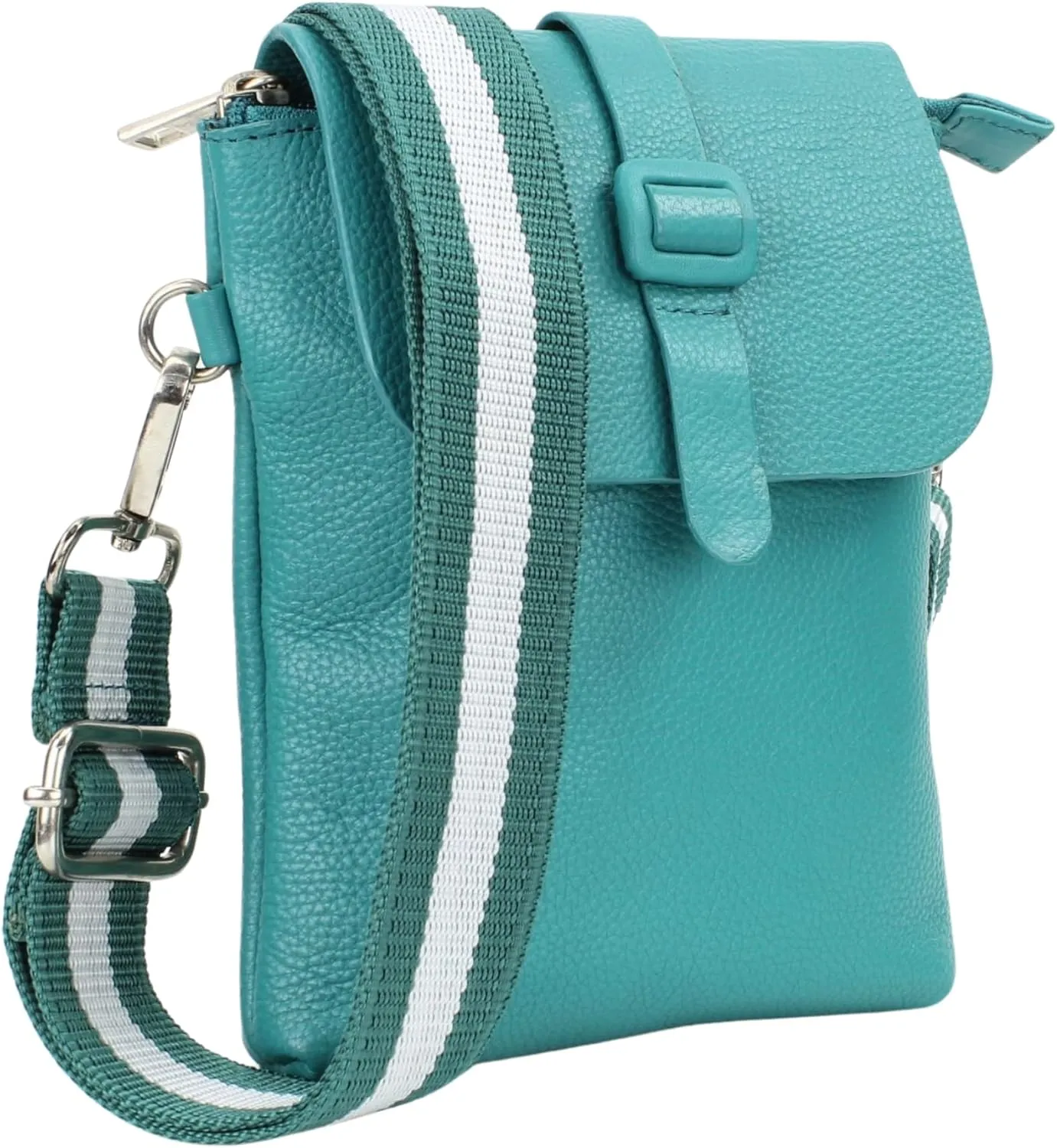Flap Over Crossbody Bag with Adjustable Guitar Strap – Stylish Snap Closure Purse for Women – Genuine Leather