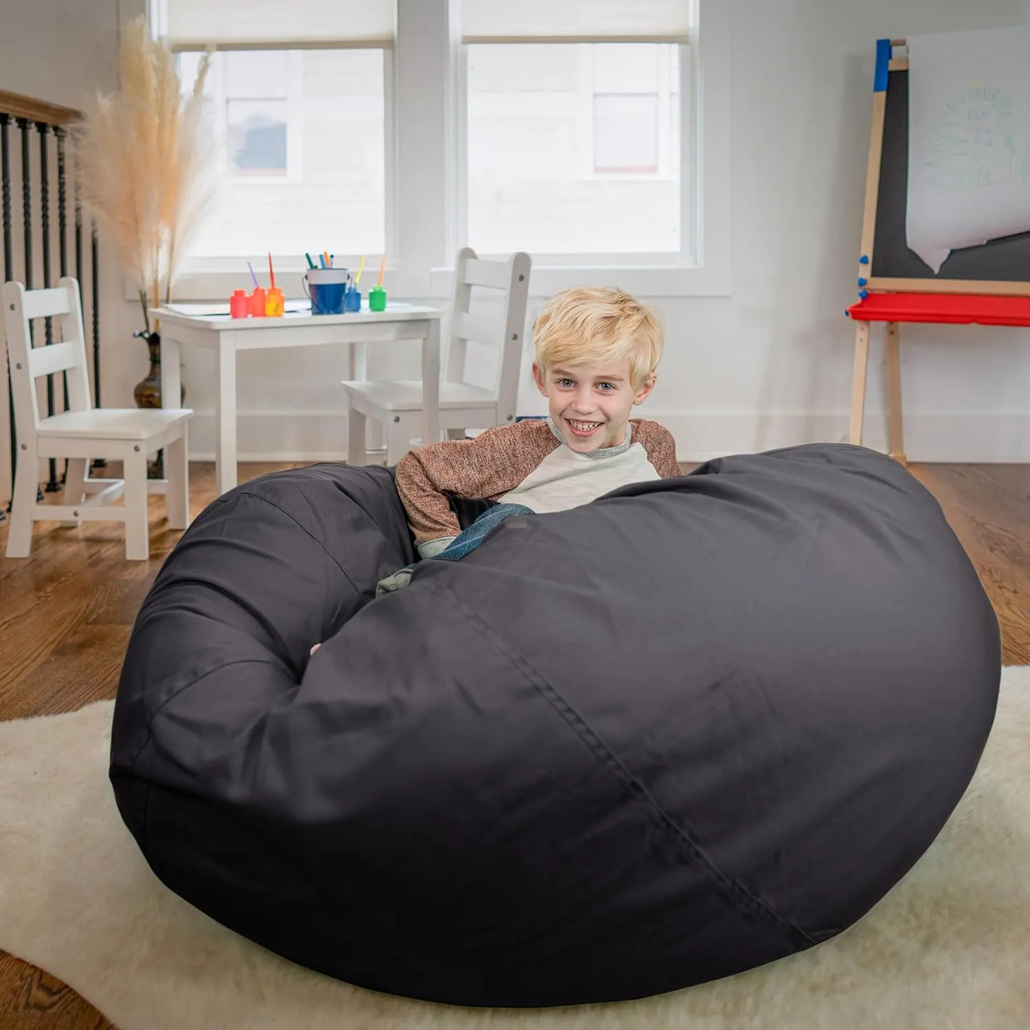 Flash Furniture Duncan Oversized Bean Bag Chair for Kids and Adults, Foam-Filled Beanbag Chair with Machine Washable Cover, Gray