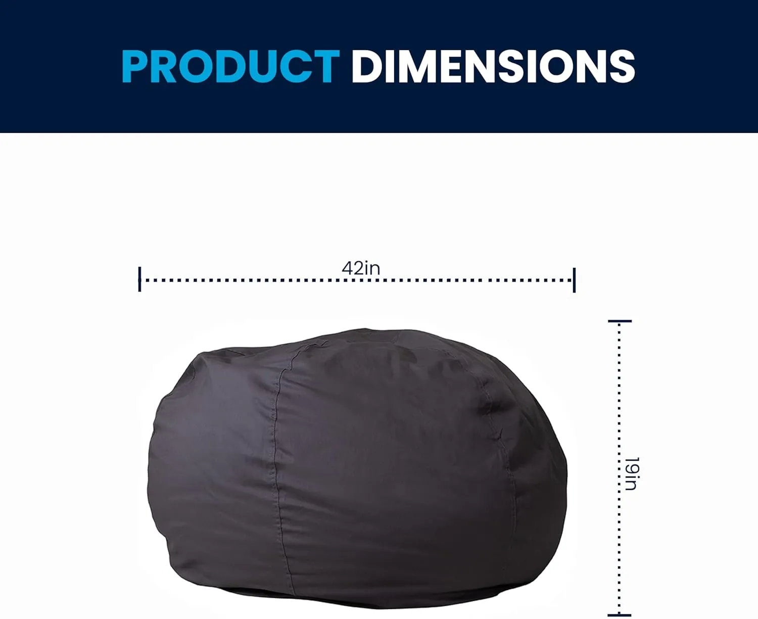 Flash Furniture Duncan Oversized Bean Bag Chair for Kids and Adults, Foam-Filled Beanbag Chair with Machine Washable Cover, Gray