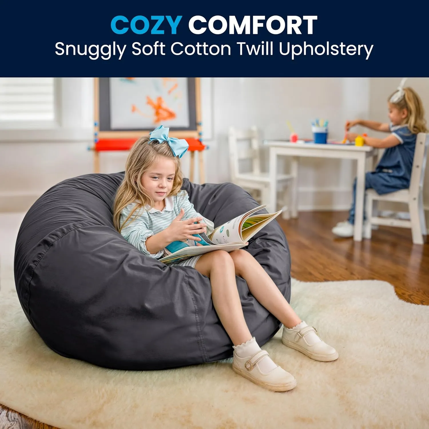 Flash Furniture Duncan Oversized Bean Bag Chair for Kids and Adults, Foam-Filled Beanbag Chair with Machine Washable Cover, Gray