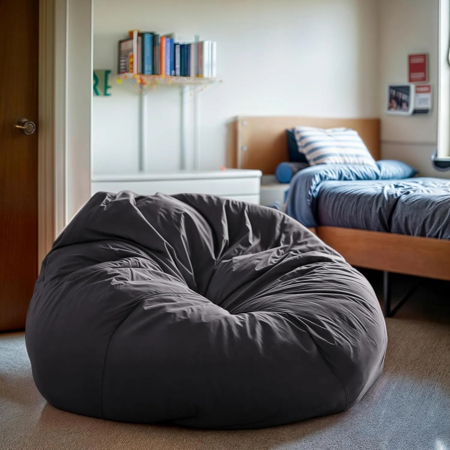 Flash Furniture Duncan Oversized Bean Bag Chair for Kids and Adults, Foam-Filled Beanbag Chair with Machine Washable Cover, Gray