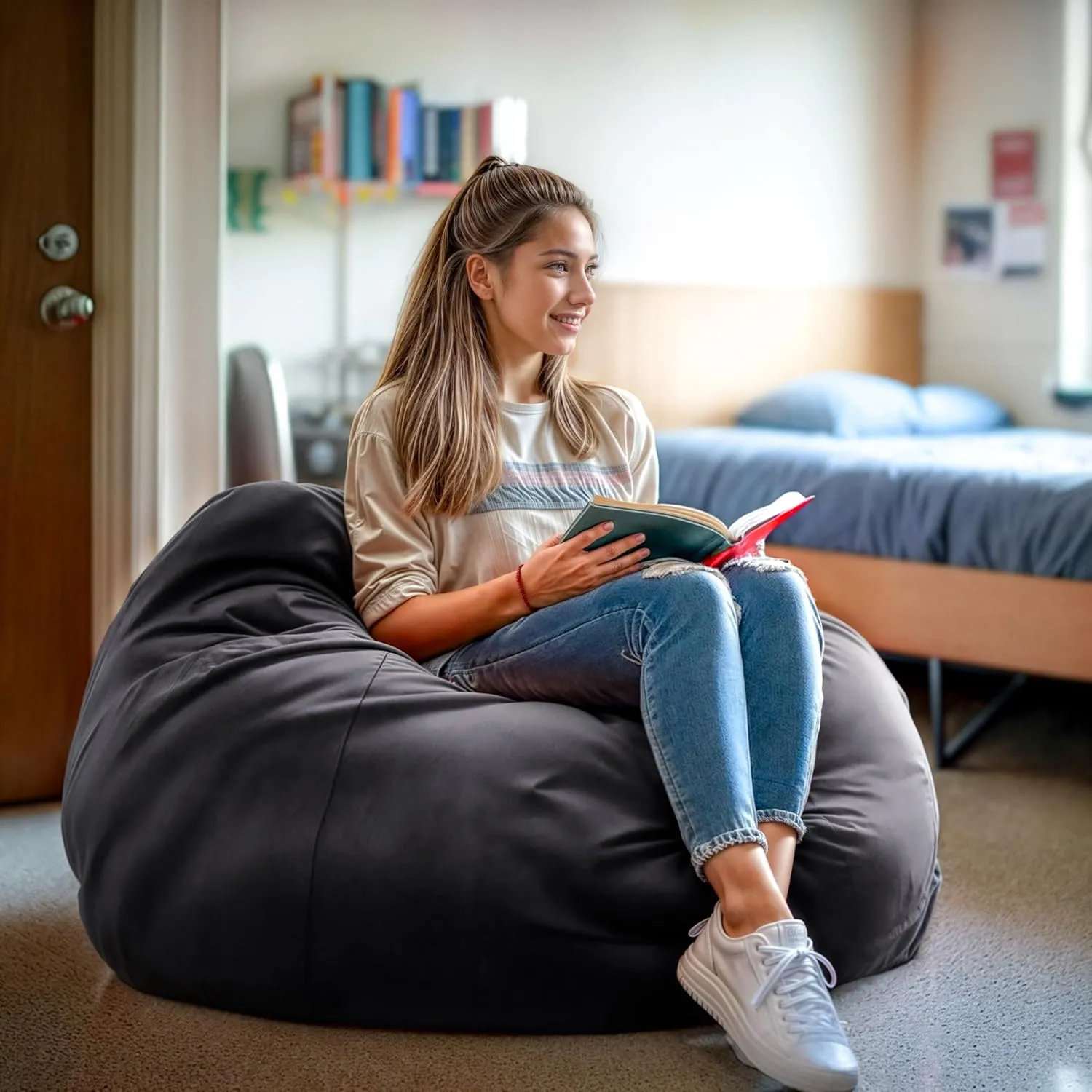 Flash Furniture Duncan Oversized Bean Bag Chair for Kids and Adults, Foam-Filled Beanbag Chair with Machine Washable Cover, Gray