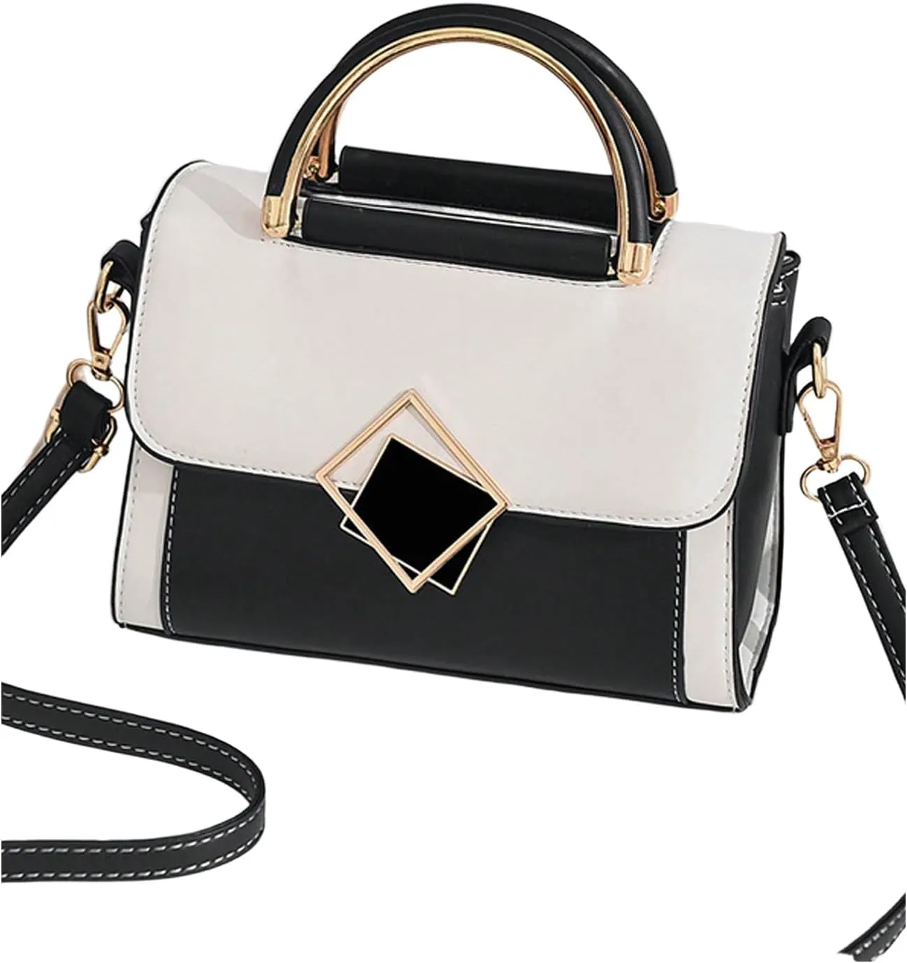 Floerns Women's Square Handbag Double Top Handle Colorblock Flap Shoulder Bag
