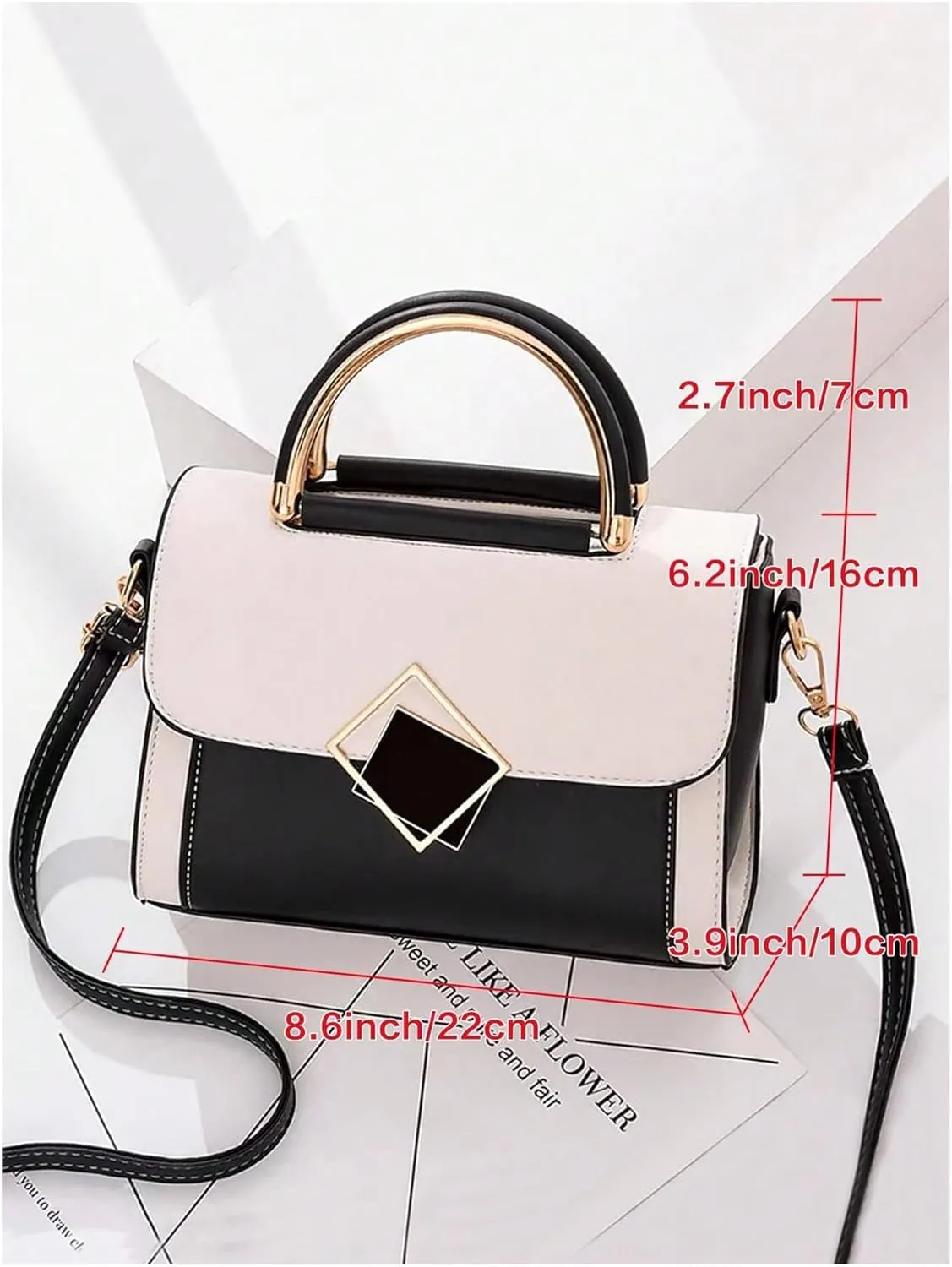 Floerns Women's Square Handbag Double Top Handle Colorblock Flap Shoulder Bag