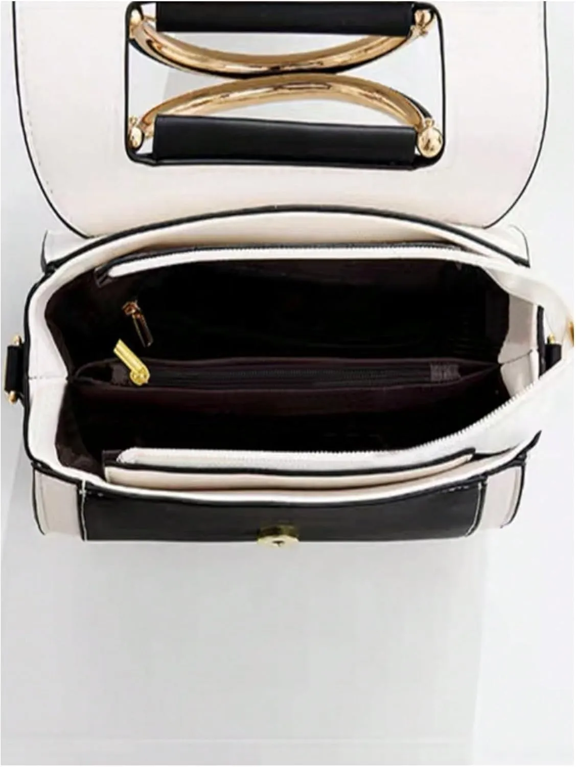Floerns Women's Square Handbag Double Top Handle Colorblock Flap Shoulder Bag