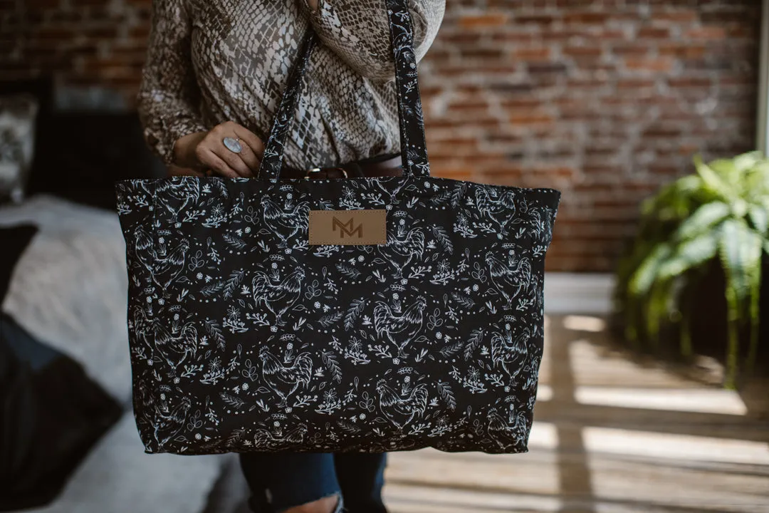 Floral Chicken Print Oversized Tote Bag