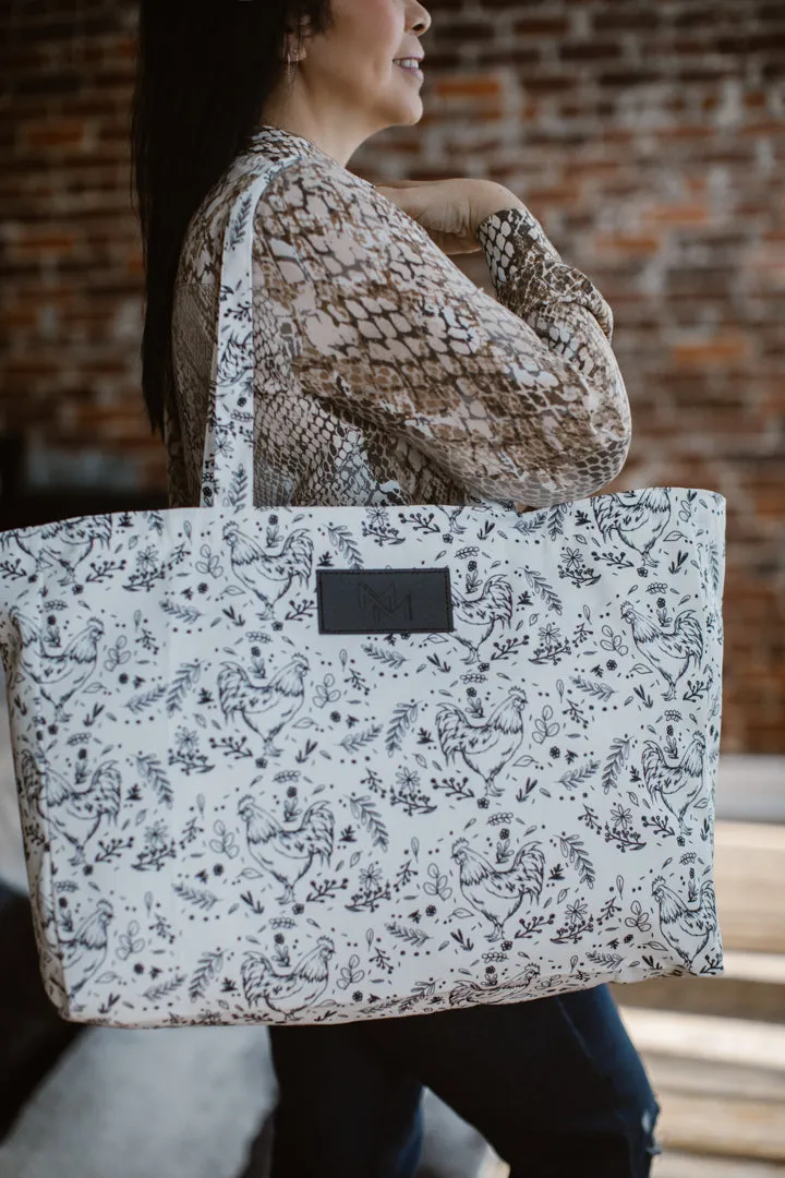 Floral Chicken Print Oversized Tote Bag