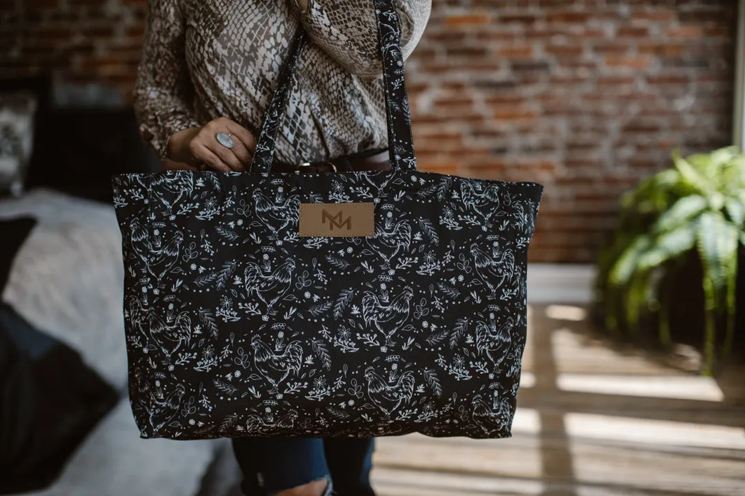 Floral Chicken Print Oversized Tote Bag