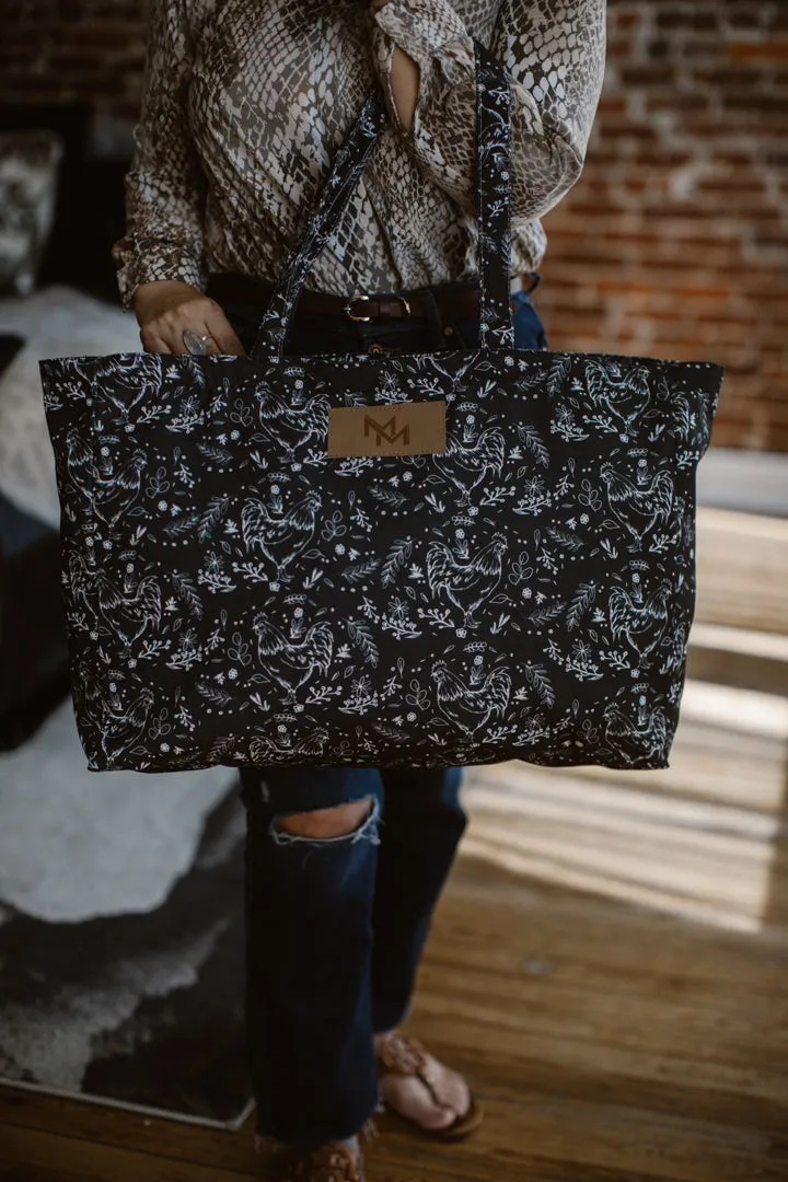 Floral Chicken Print Oversized Tote Bag