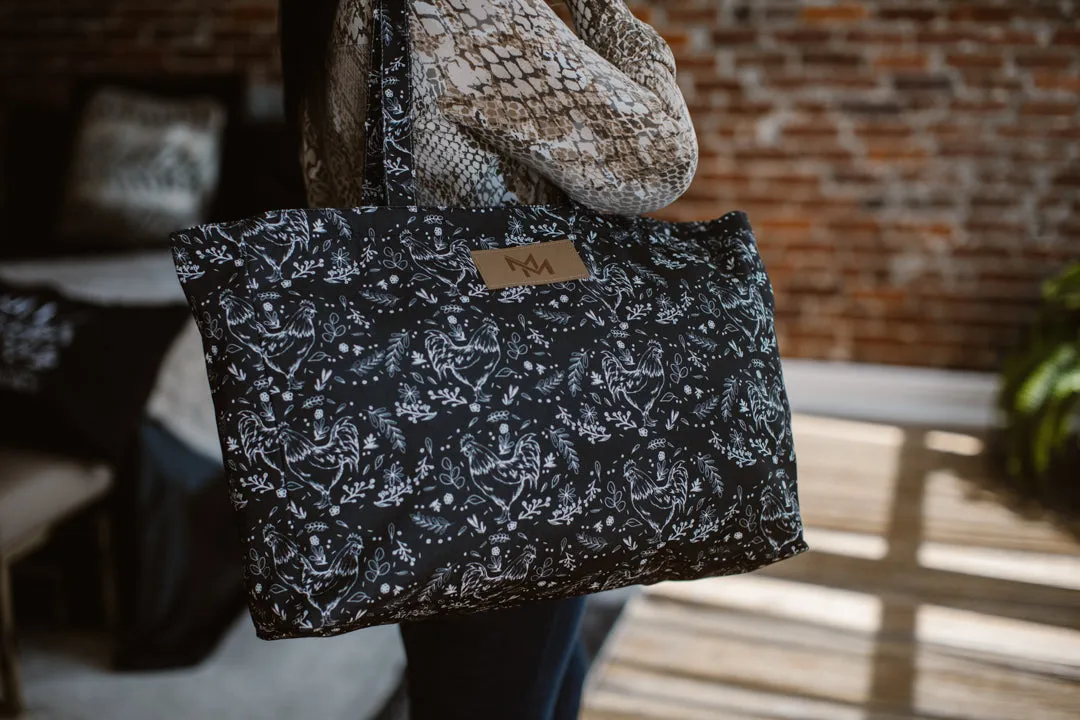 Floral Chicken Print Oversized Tote Bag
