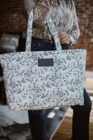 Floral Chicken Print Oversized Tote Bag