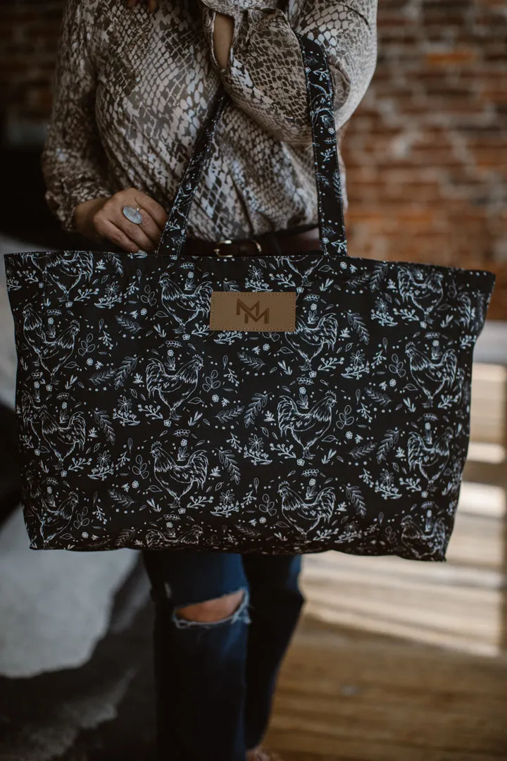 Floral Chicken Print Oversized Tote Bag