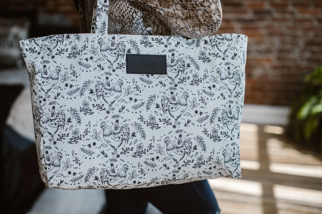 Floral Chicken Print Oversized Tote Bag