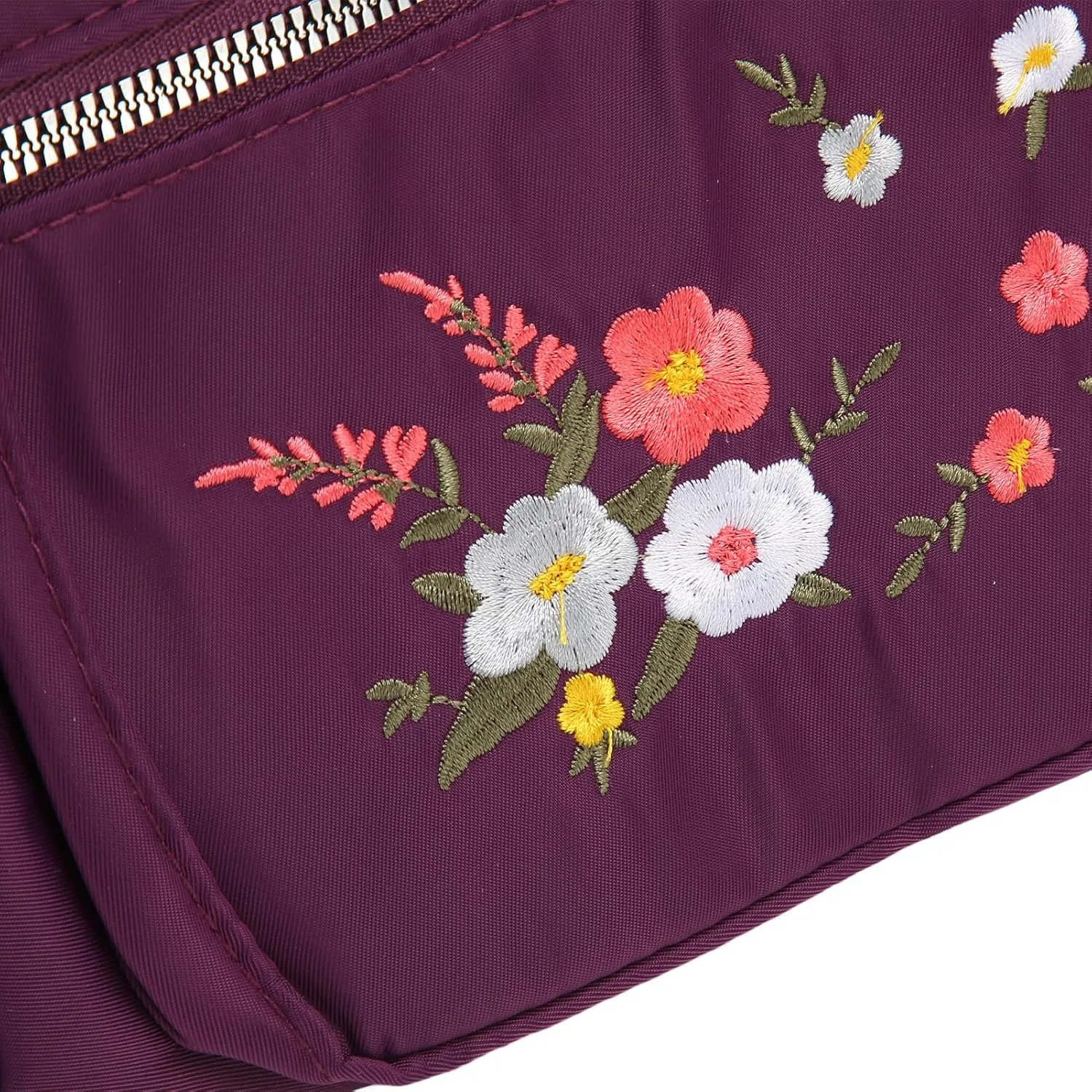 Floral Embroidered Messenger Bag Water Prevent Nylon Large Capacity Adjustable Shoulder Bag for Women