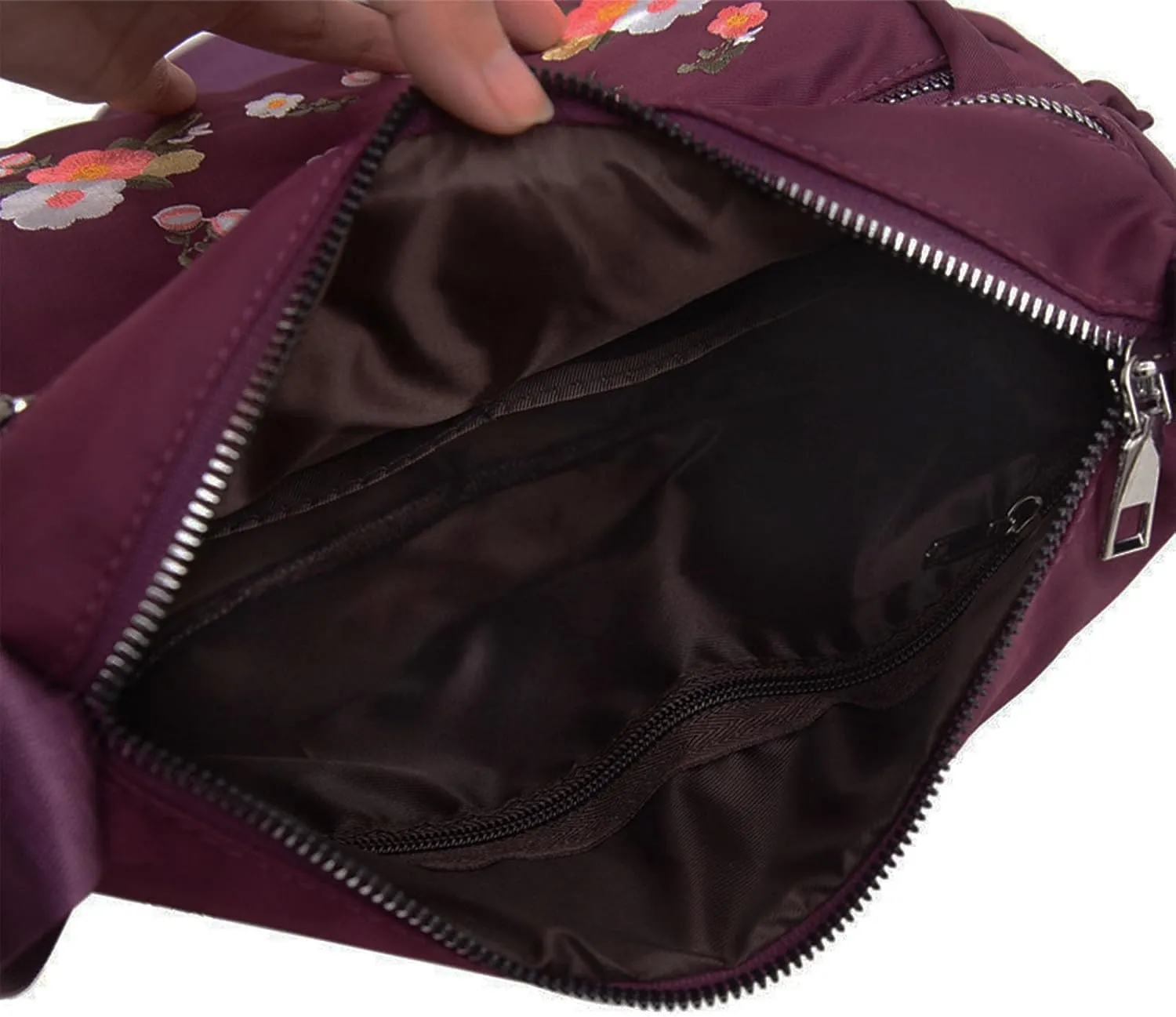 Floral Embroidered Messenger Bag Water Prevent Nylon Large Capacity Adjustable Shoulder Bag for Women