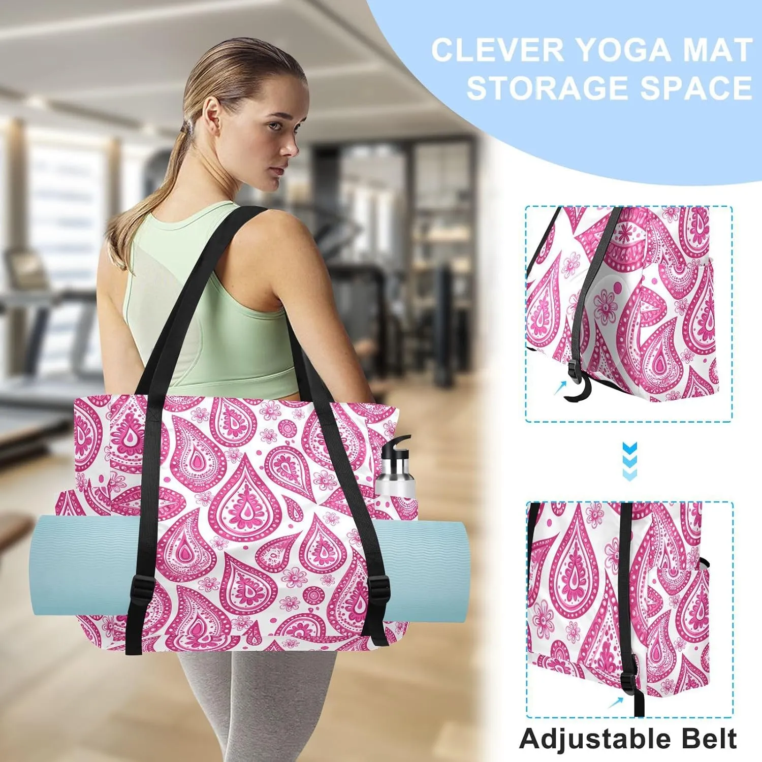 Floral Paisley Yoga Bag for Mat Carrier with Large Pockets Women Men Adjustable Gym Tote Fits Most Size Yoga Mats Bag for Pilates Travel Office Exercise Workout