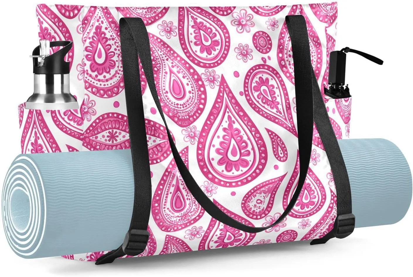 Floral Paisley Yoga Bag for Mat Carrier with Large Pockets Women Men Adjustable Gym Tote Fits Most Size Yoga Mats Bag for Pilates Travel Office Exercise Workout