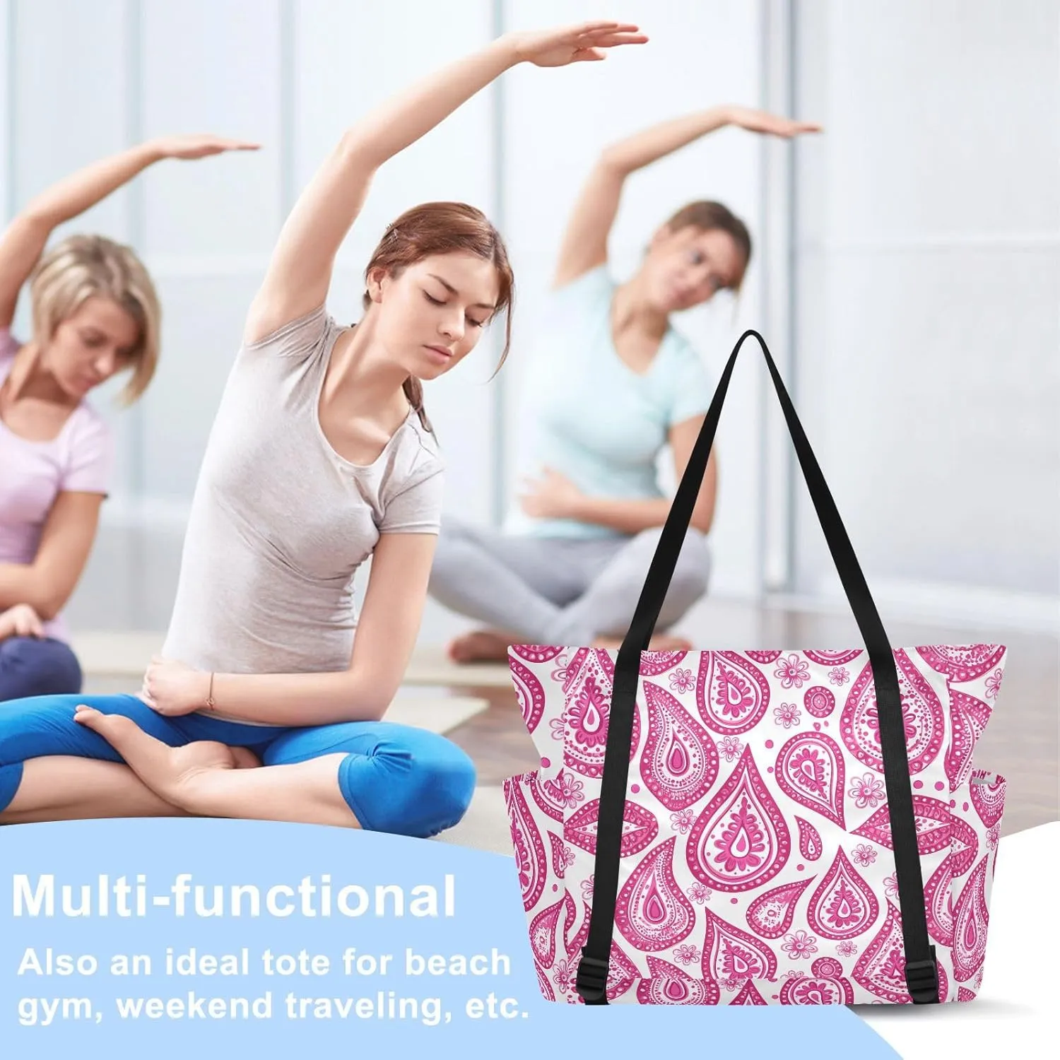 Floral Paisley Yoga Bag for Mat Carrier with Large Pockets Women Men Adjustable Gym Tote Fits Most Size Yoga Mats Bag for Pilates Travel Office Exercise Workout