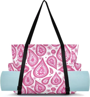 Floral Paisley Yoga Bag for Mat Carrier with Large Pockets Women Men Adjustable Gym Tote Fits Most Size Yoga Mats Bag for Pilates Travel Office Exercise Workout