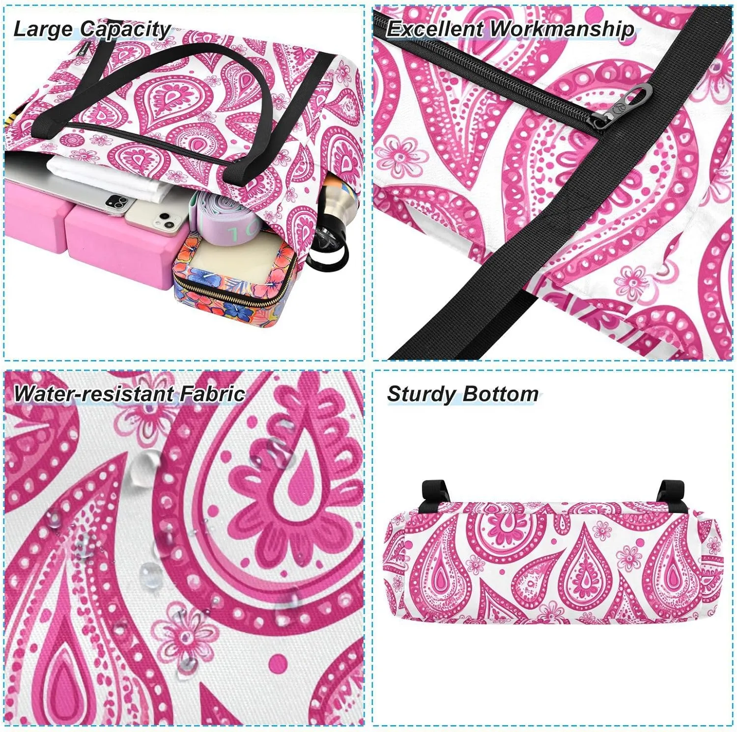 Floral Paisley Yoga Bag for Mat Carrier with Large Pockets Women Men Adjustable Gym Tote Fits Most Size Yoga Mats Bag for Pilates Travel Office Exercise Workout