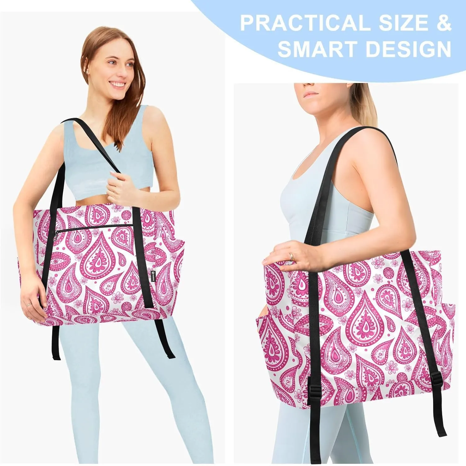 Floral Paisley Yoga Bag for Mat Carrier with Large Pockets Women Men Adjustable Gym Tote Fits Most Size Yoga Mats Bag for Pilates Travel Office Exercise Workout