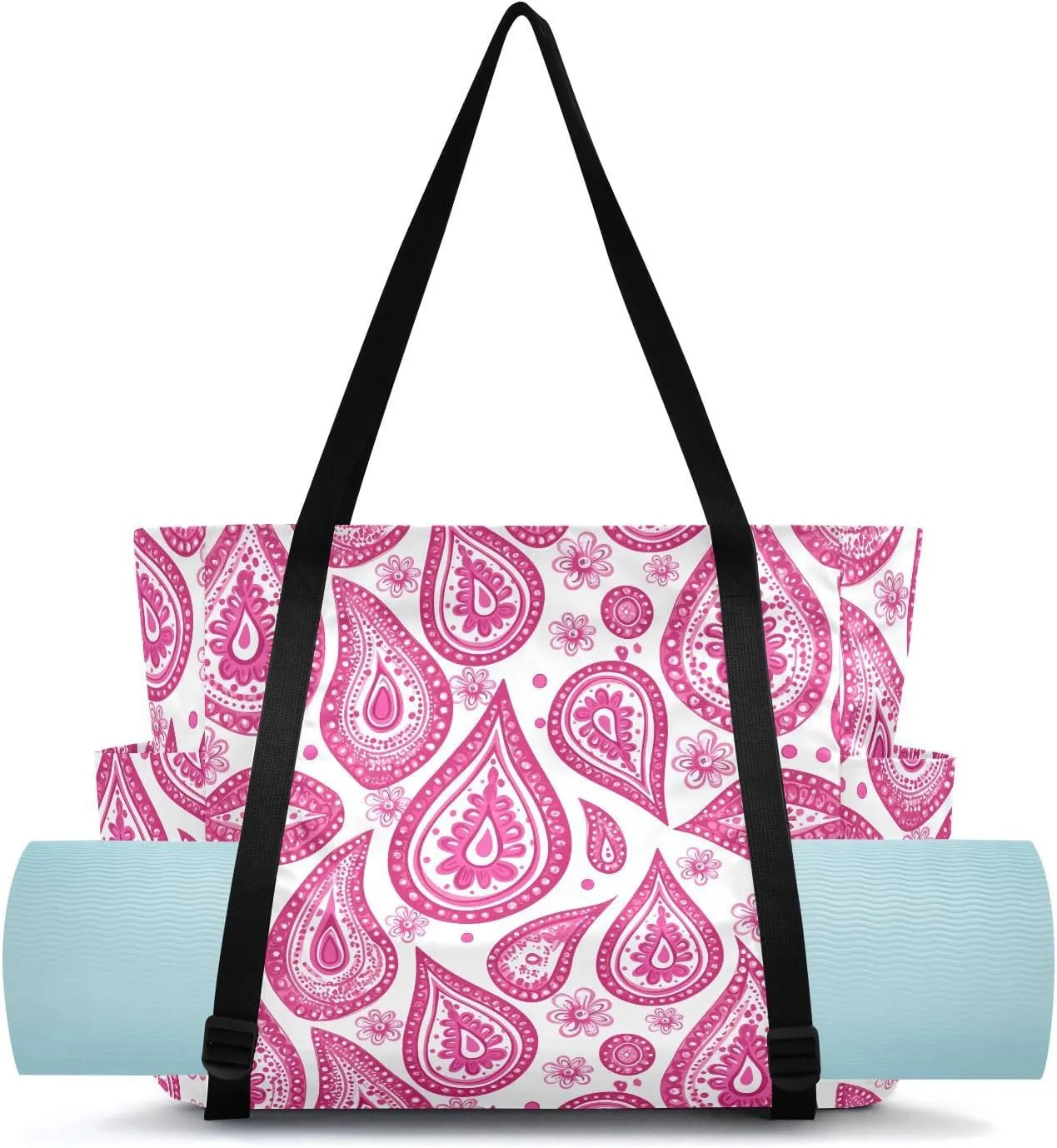 Floral Paisley Yoga Bag for Mat Carrier with Large Pockets Women Men Adjustable Gym Tote Fits Most Size Yoga Mats Bag for Pilates Travel Office Exercise Workout