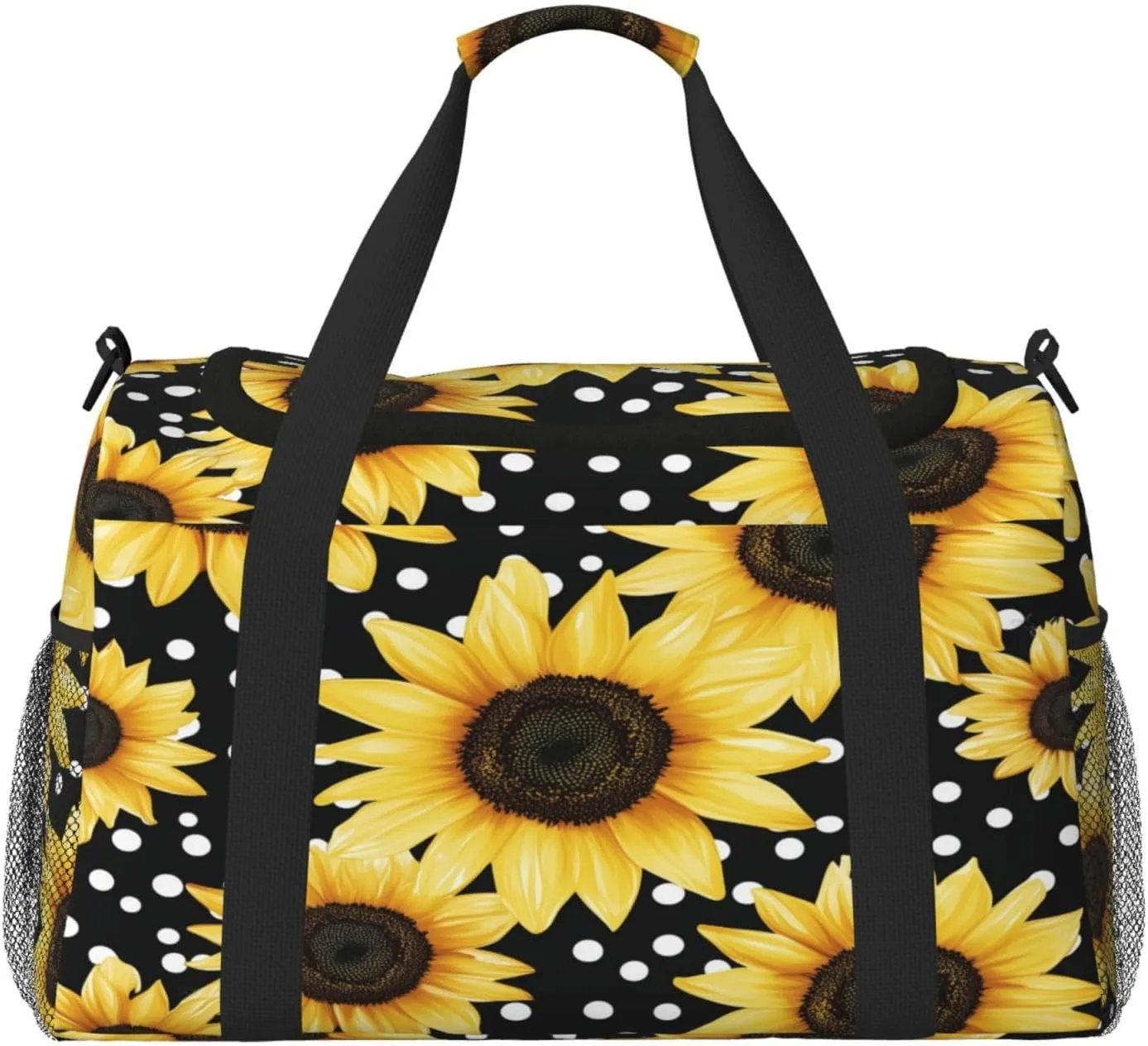 Floral Sunflower Polk Dot Travel Duffel Bag with Strap Multi Pockets Sports Bag Handbag Large Shoulder Bag for Gym Weekend Fitness Camping