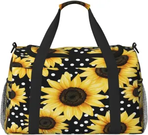 Floral Sunflower Polk Dot Travel Duffel Bag with Strap Multi Pockets Sports Bag Handbag Large Shoulder Bag for Gym Weekend Fitness Camping