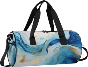 Flow Marble Blue Travel Gym Bag Waterproof Sport Dance Bag for Women Men Portable Gymnastics Duffel Bags Canvas Tote Carry on Handbag for Workout Overnight Weekender
