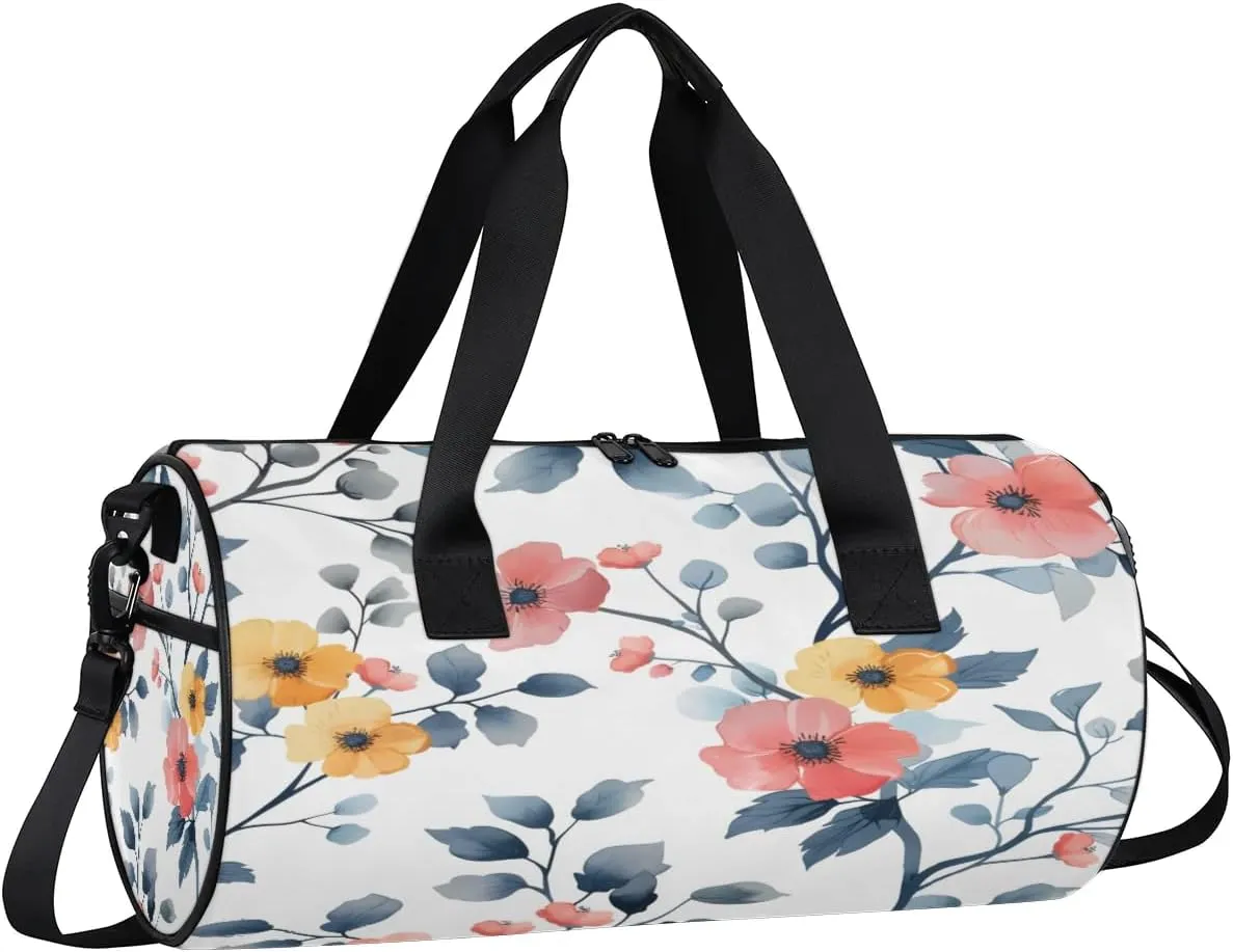 Flower Twig Travel Gym Bag Waterproof Sport Dance Bag for Women Men Portable Gymnastics Duffel Bags Canvas Tote Carry on Handbag for Workout Overnight Weekender