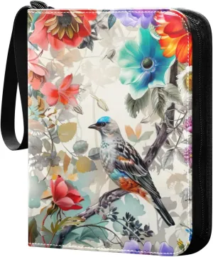 Flower with Colorful Birds Card Binder, 400 Pockets Card Holder with 50 Sleeves, Sturdy Card Holder Folders for Game Cards & Sports Cards