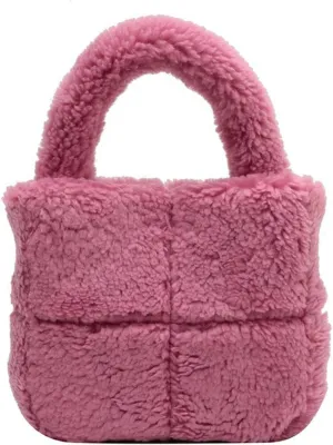 Fluffy Sherpa Mini Tote Bag for Women Girls Kawaii Purse Cute Tote Bag Aesthetic Soft Plush Handbag with Top Handle