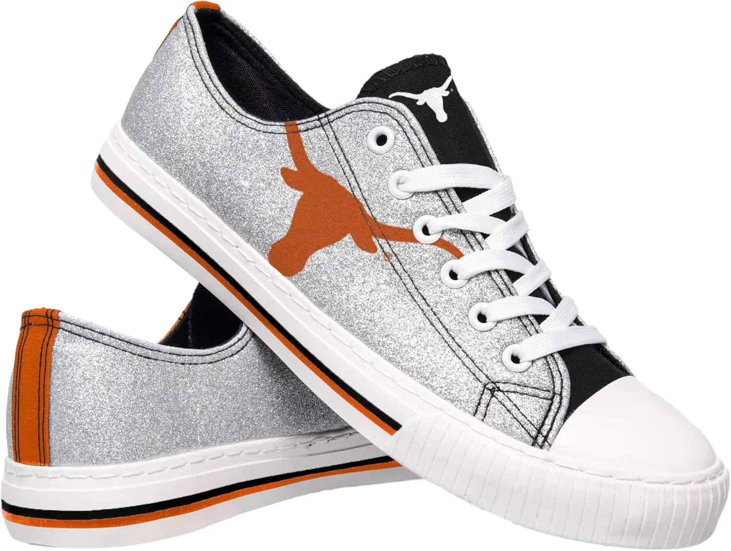 FOCO Texas Longhorns NCAA Womens Glitter Low Top Canvas Shoes - 7