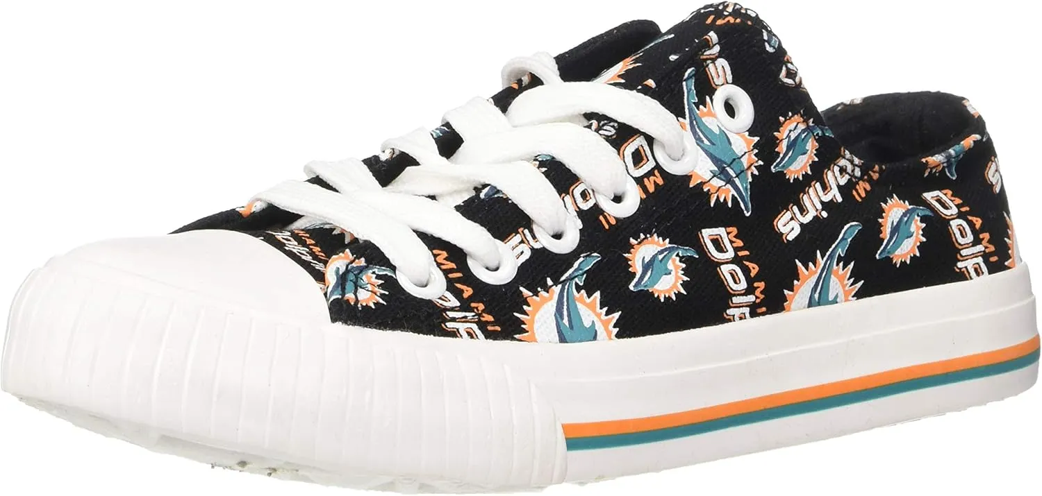 FOCO Women's NFL Team Logo Ladies Fashion Repeat Print Low Top Canvas Sneakers Shoes