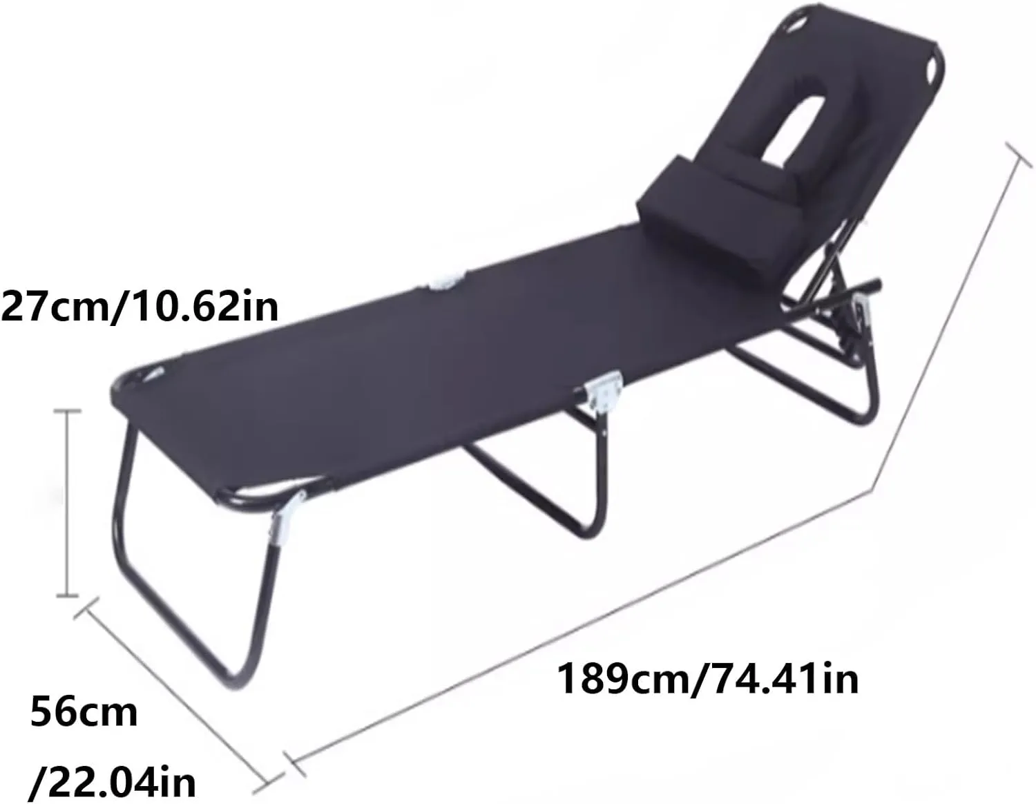 Foldable Tanning Lounge Chair with Face Hole, Adjustable Reclining Outdoor Sun Lounger with Pillow, Oxford Fabric Beach Layout Chairs for Camping(Green)