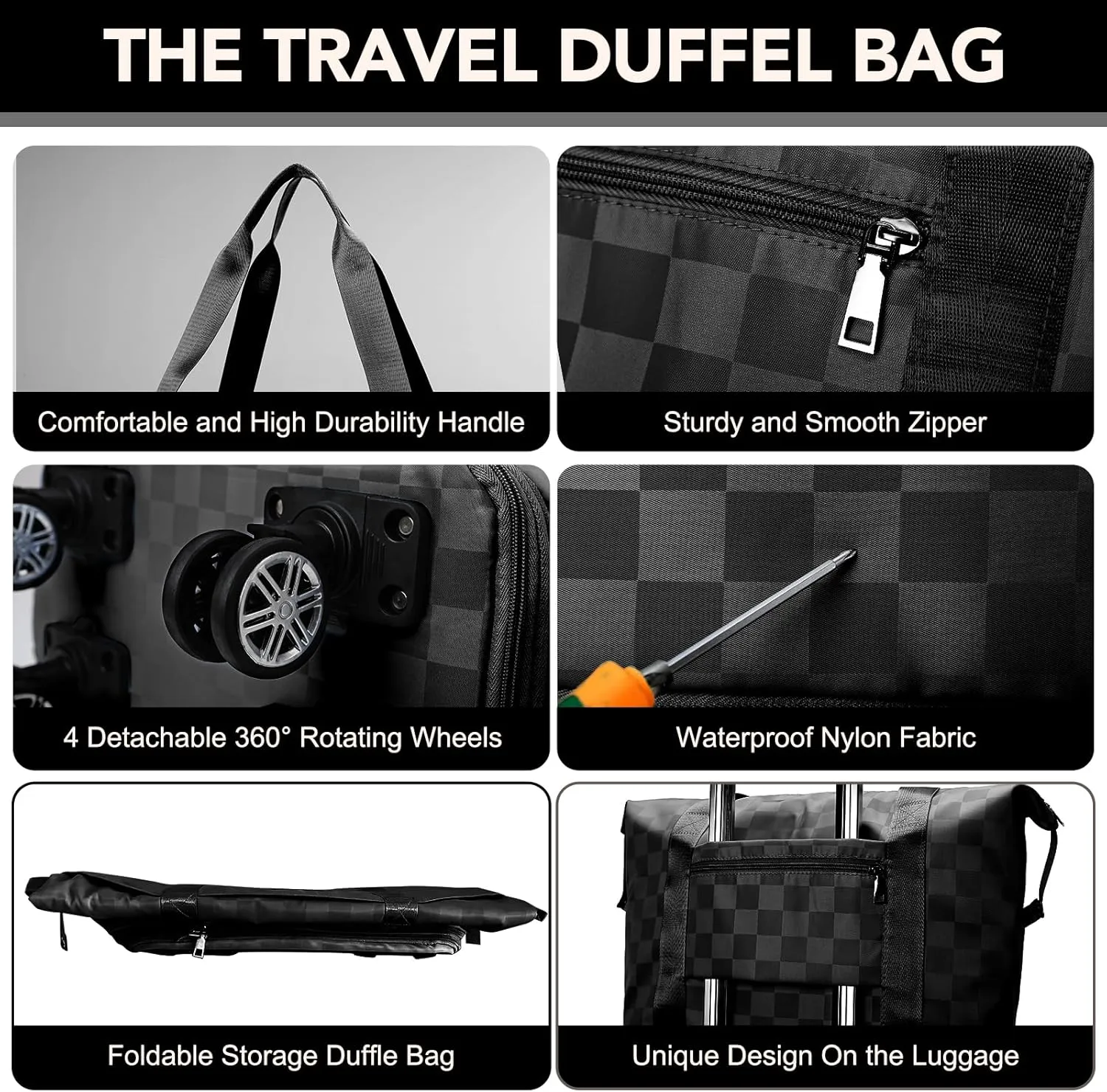 Foldable Travel Duffel Bag, Expandable Duffle Bag with Wheels, Lightweight Luggage Bags for Travel Carry on, Women Large Expandable Foldable Travel Bags Organizer for Luggage