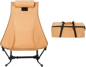 Folding Camping Chair Outdoor Moon Chair Reclining Sitting Chair Lightweight Beach Chair Folding Chair for Yard Deck BBQ, Khaki